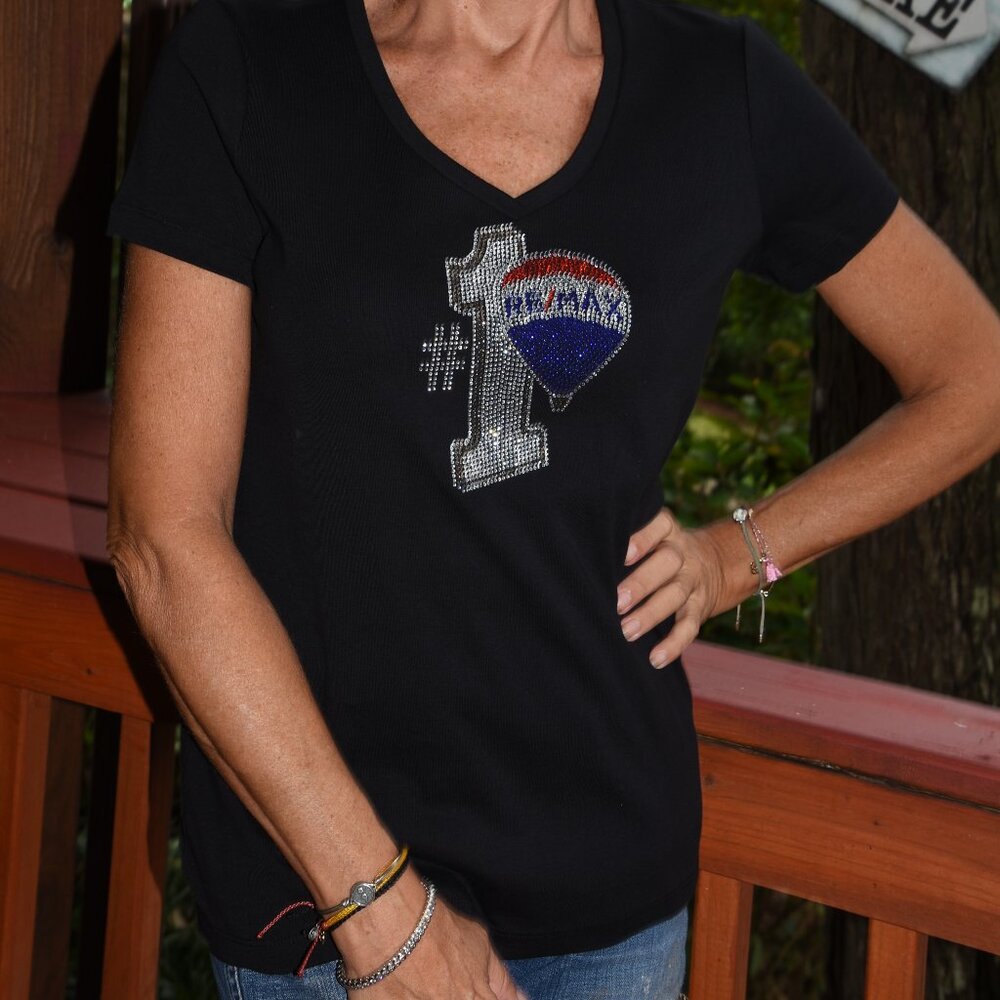 RE/MAX rhinestone bling black short sleeved shirt size Small